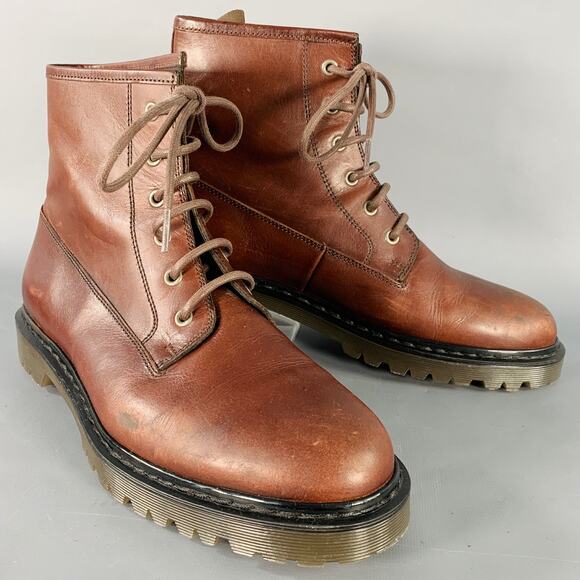 A.P.C. Size 11 Brown Leather Lace-Up Rubber Sole Ankle Boots - Picture 1 of 8